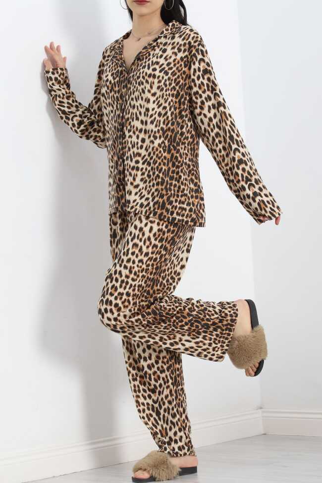 Baskılı Battal Pijama Takımı Leopar - 7