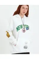 Baskılı Kapüşonlu Sweatshirt - Beyaz - 2