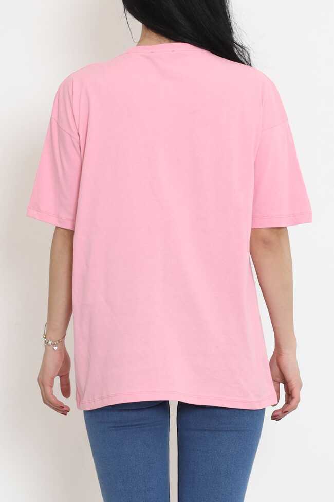 Baskılı Oversize Tişört Pembe - 8