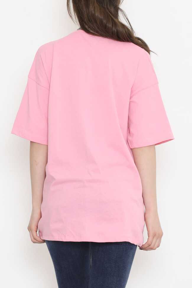 Baskılı Oversize Tişört Pembe - 7