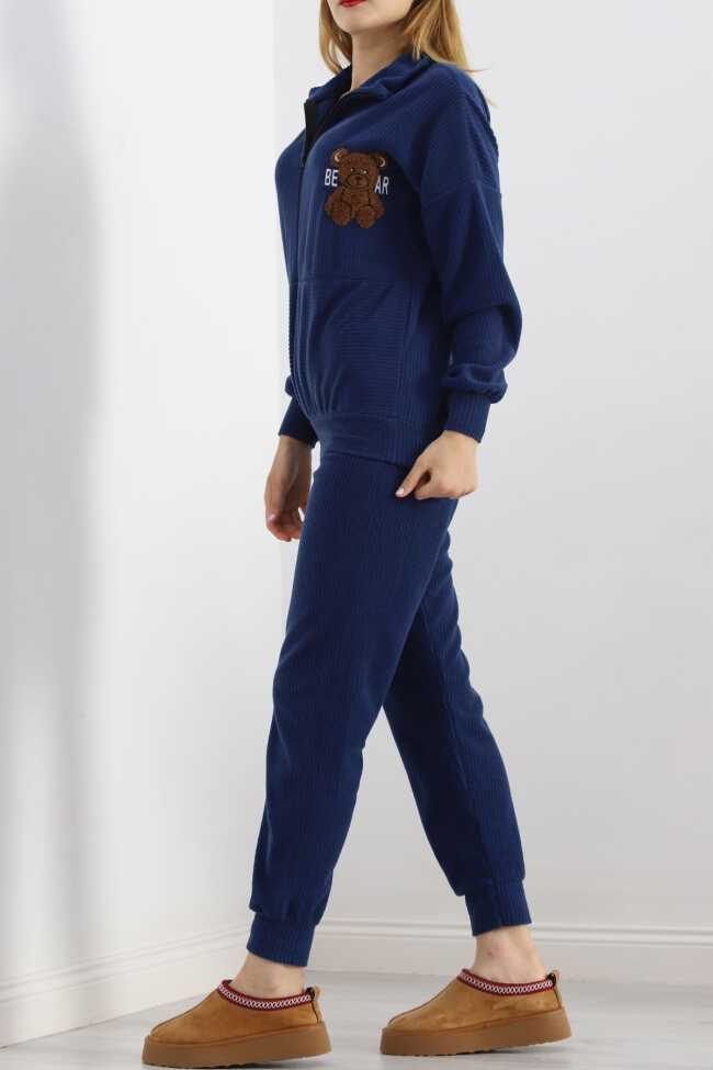 Baskılı Polar Pijama Takım Lacivert - 5