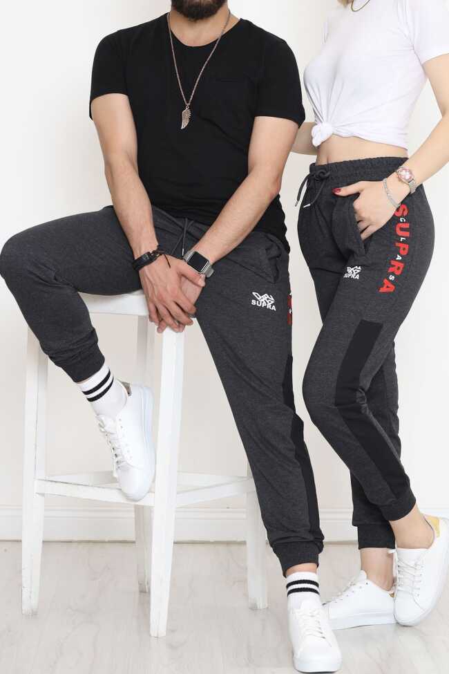 Baskılı Unisex Eşofman Altı Füme - 1