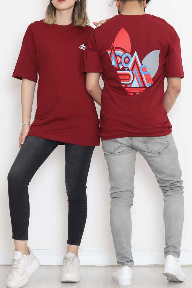 Baskılı Unisex Tişört Bordo - 1