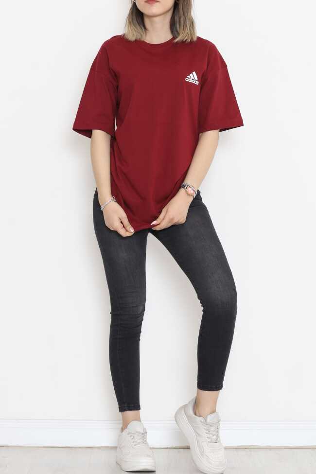 Baskılı Unisex Tişört Bordo - 8