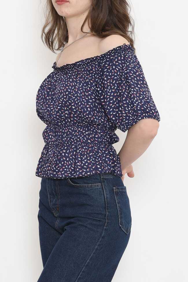 Bel Lastikli Crop Bluz İndigo - 5