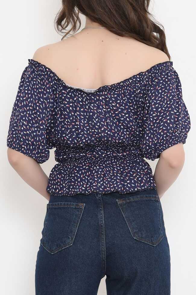 Bel Lastikli Crop Bluz İndigo - 7