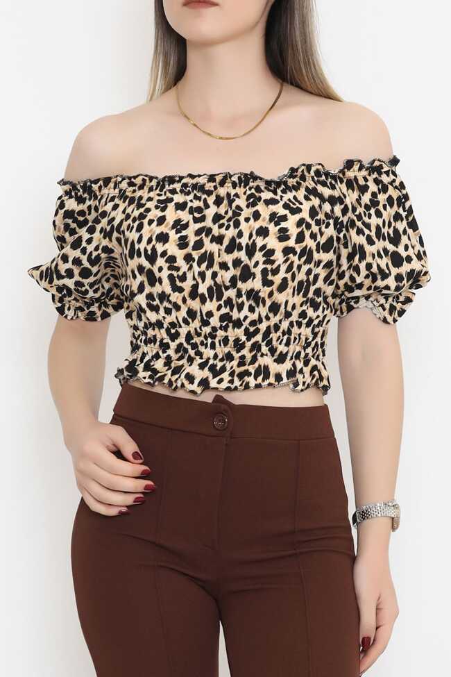 Bel Lastikli Crop Bluz Leopar - 1