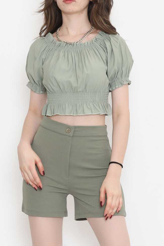 Bel Lastikli Crop Bluz Mint - 1