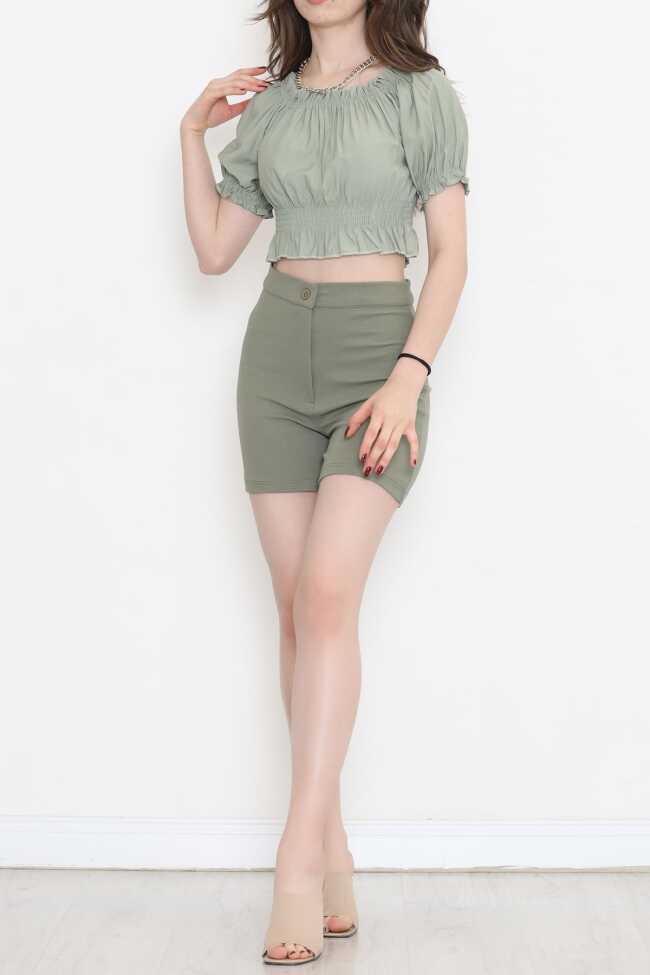 Bel Lastikli Crop Bluz Mint - 4