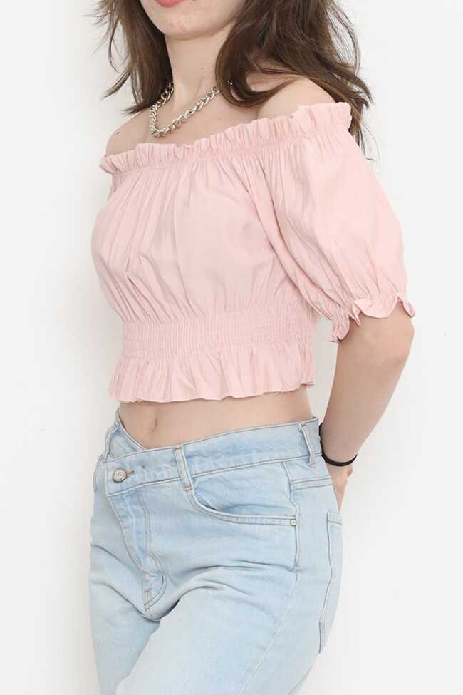 Bel Lastikli Crop Bluz Pudra - 4