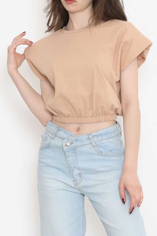 Beli Lastikli Crop Bluz Bej - 1