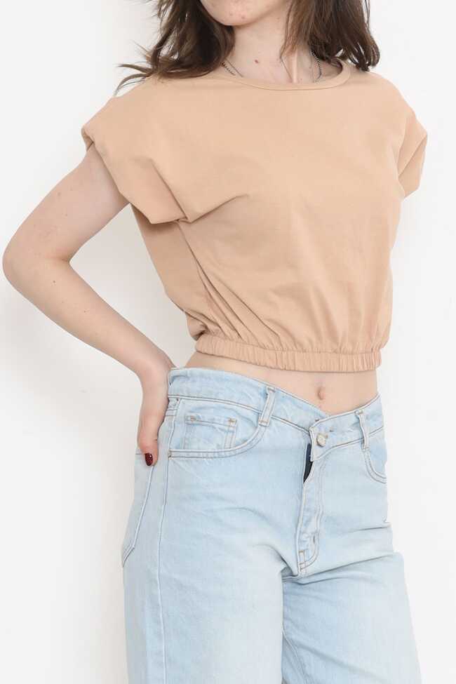 Beli Lastikli Crop Bluz Bej - 3