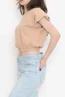 Beli Lastikli Crop Bluz Bej - 5