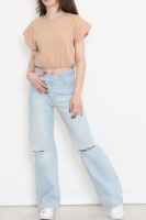 Beli Lastikli Crop Bluz Bej - 6