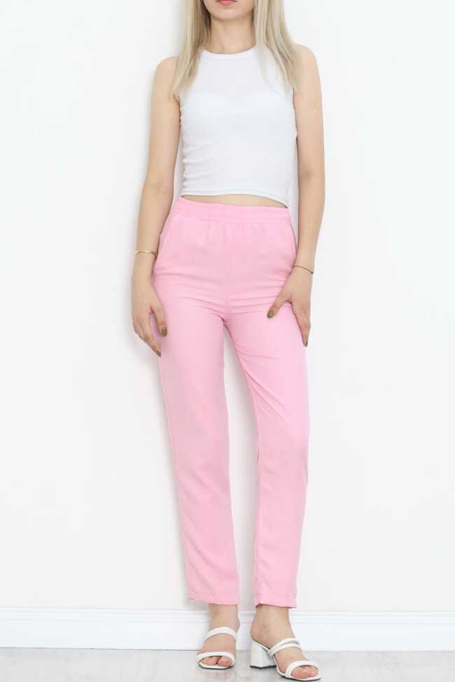 Beli Lastikli Keten Pantolon Pembe - 2