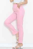 Beli Lastikli Keten Pantolon Pembe - 3