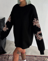 Bisiklet Yaka Baskılı SweatShirt - Siyah - 4