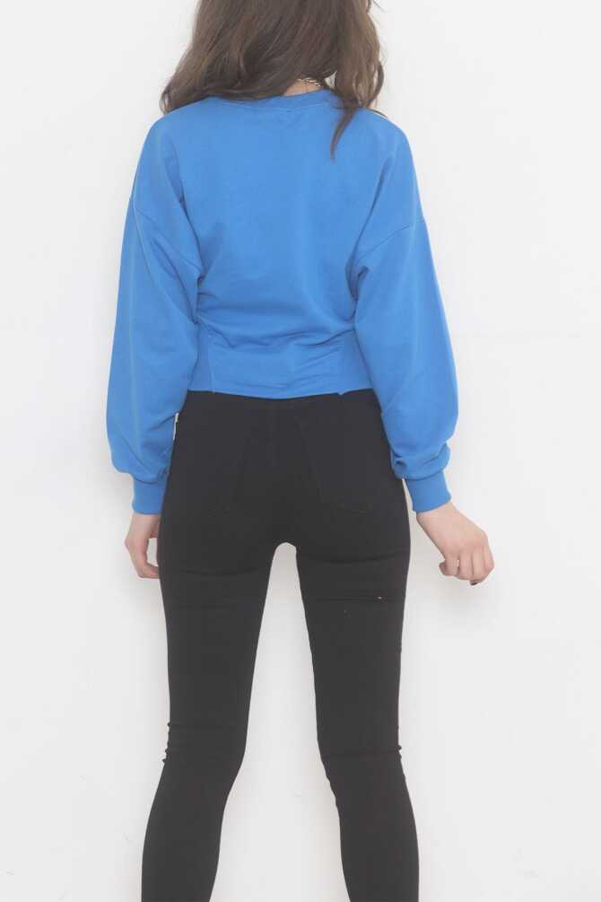 Bisiklet Yaka Crop Sweat Mavi - 7