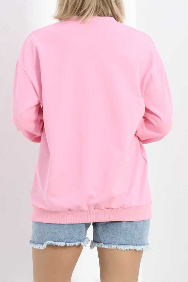 Bisiklet Yaka Sweat Pembe - 8