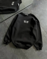 Bisiklet Yaka Üç İplik Baskılı Oversize SweatShirt - Siyah - 2