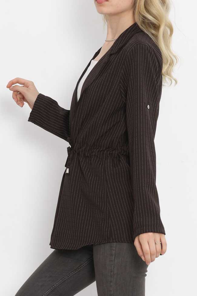 Çizgili Blazer Ceket Kahve - 3