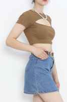 Dekolteli Crop Body Kahve - 3