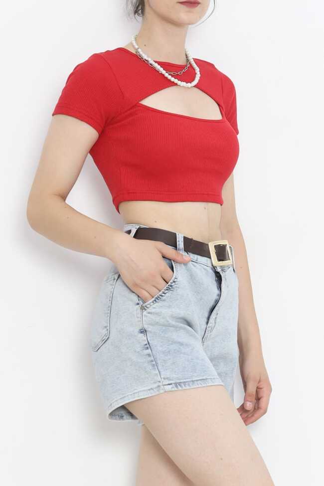 Dekolteli Crop Body Kırmızı - 3