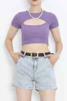 Dekolteli Crop Body Mor - 1