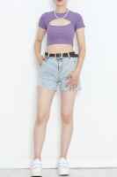 Dekolteli Crop Body Mor - 6