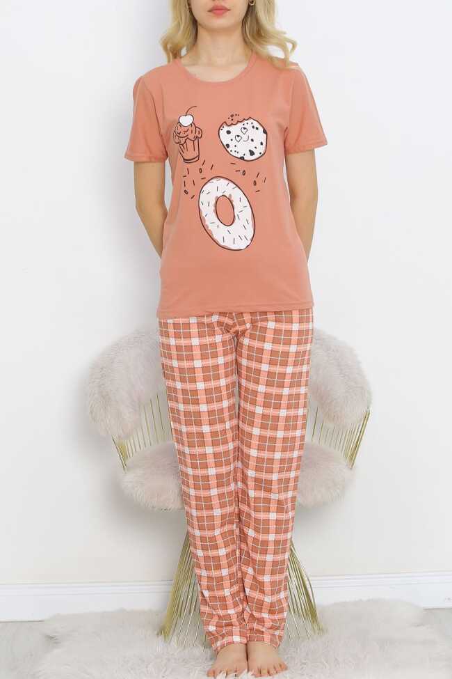 Desenli Pijama Takımı Açıkkahve - 4