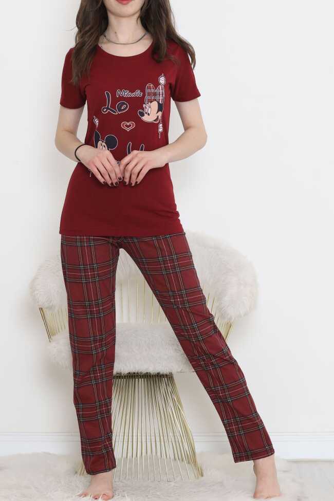 Desenli Pijama Takımı Bordo - 3