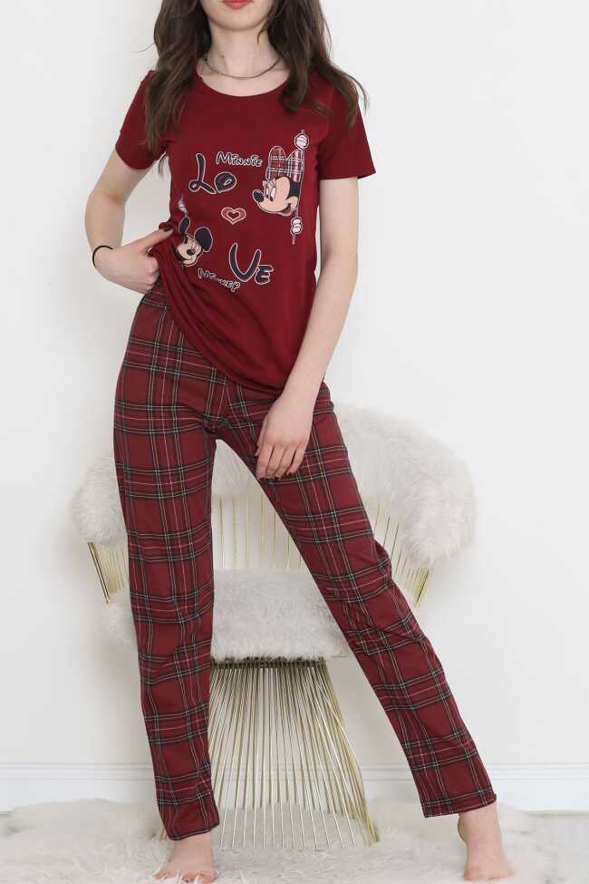 Desenli Pijama Takımı Bordo - 5