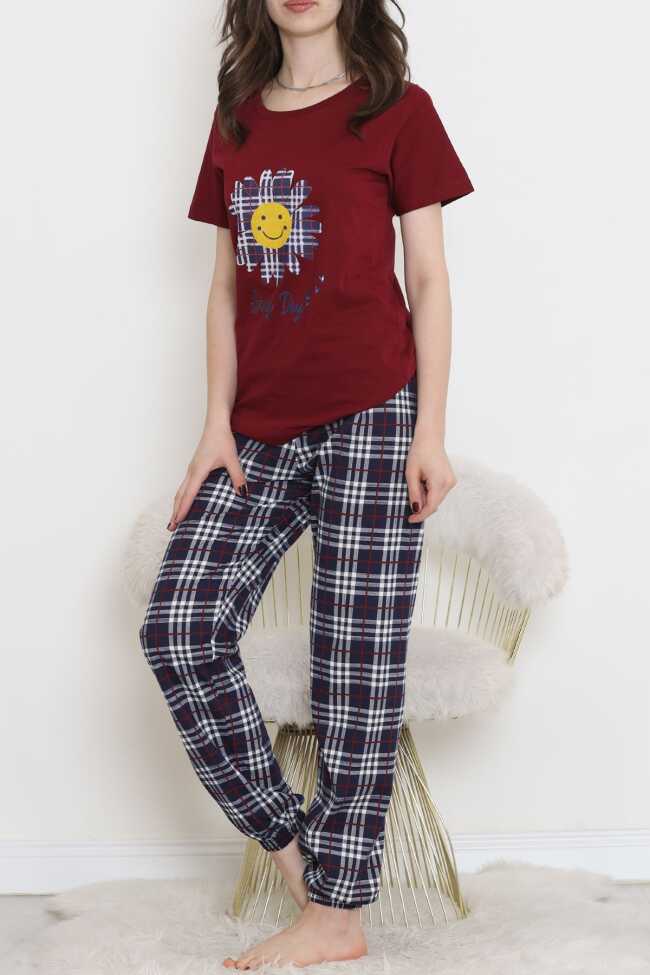 Desenli Pijama Takımı Bordo1 - 5