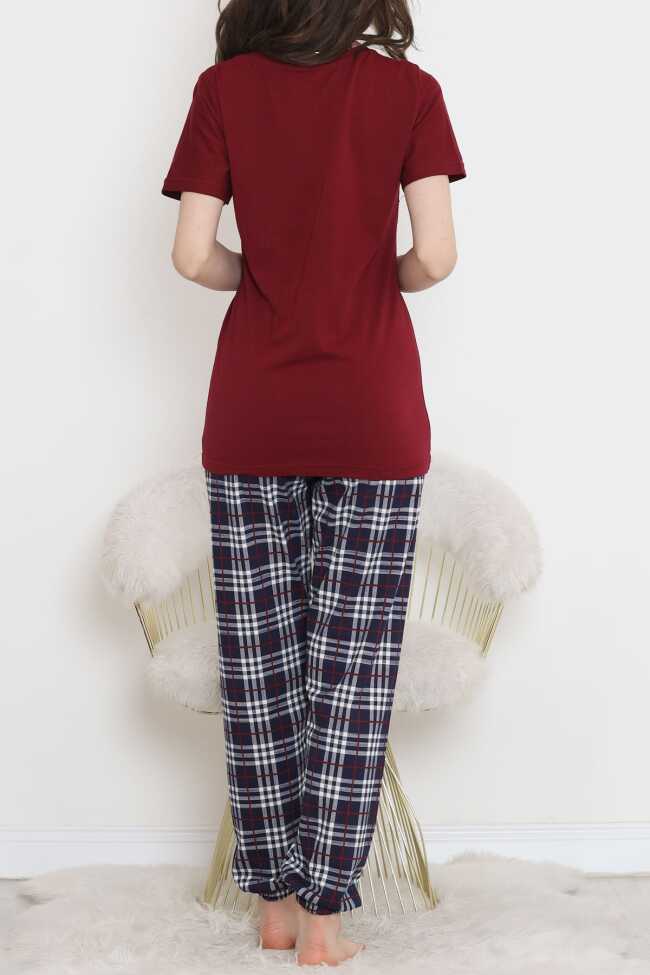 Desenli Pijama Takımı Bordo1 - 8