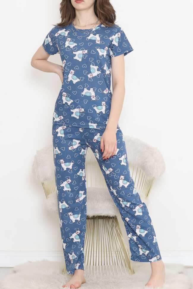 Desenli Pijama Takımı İndigo - 5