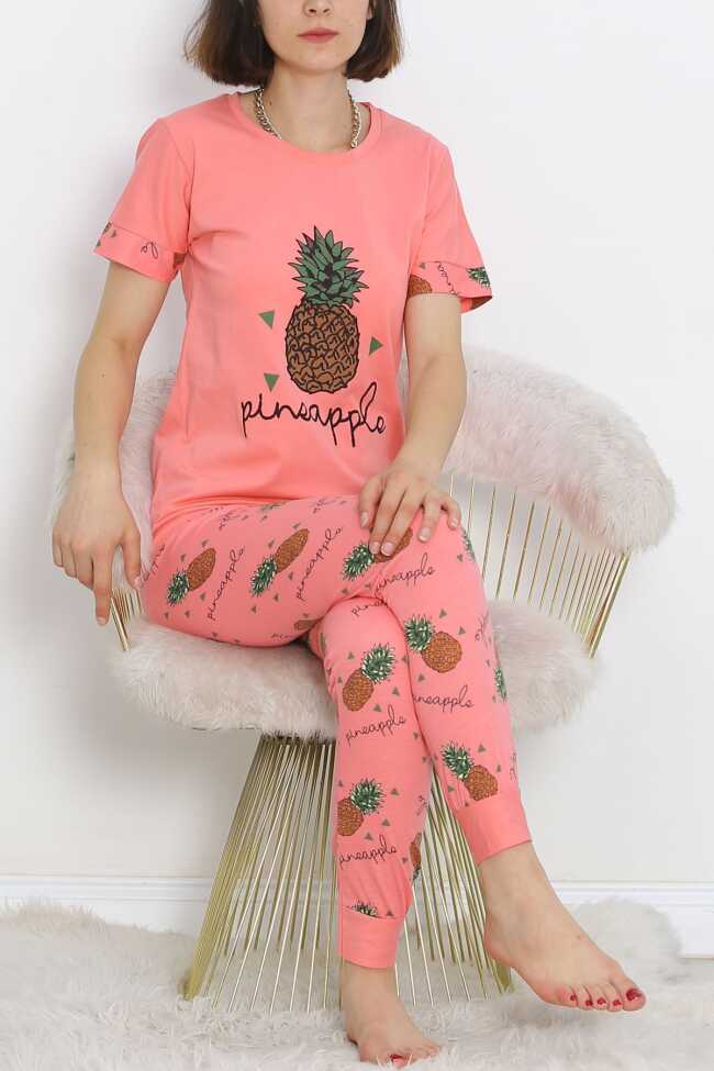 Desenli Pijama Takımı Koyupudra - 1