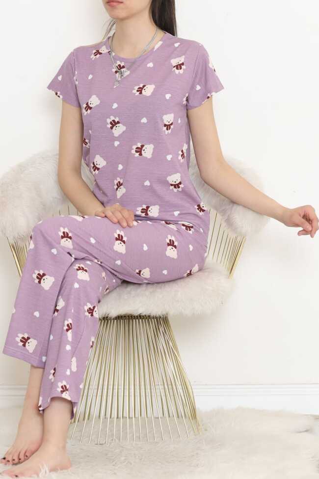 Desenli Pijama Takımı Lila - 4