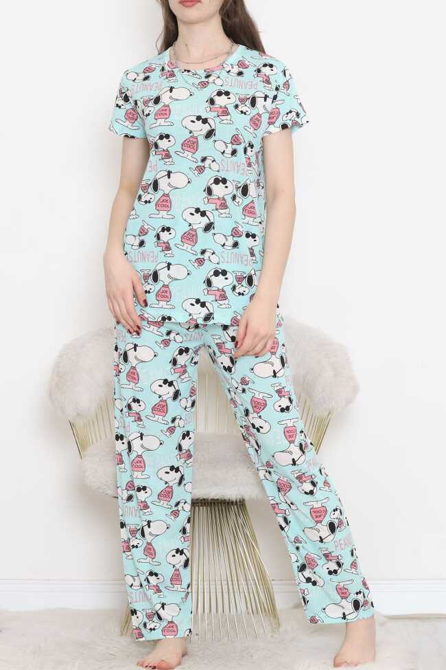 Desenli Pijama Takımı Mint - 2