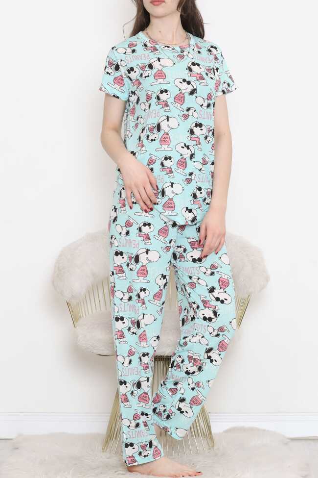 Desenli Pijama Takımı Mint - 7