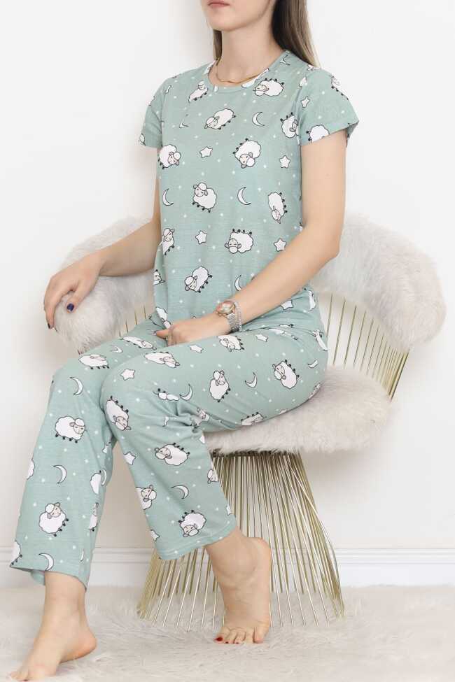 Desenli Pijama Takımı Mintbeyaz - 1