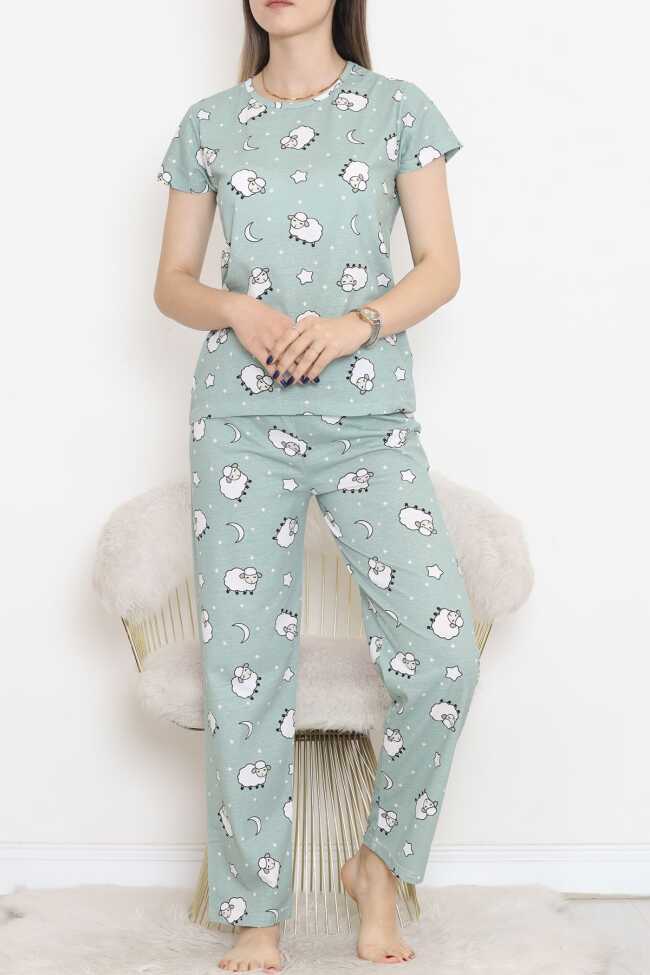 Desenli Pijama Takımı Mintbeyaz - 3