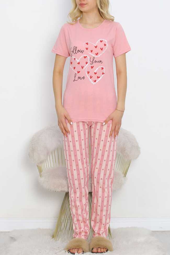 Desenli Pijama Takımı Pembe - 1