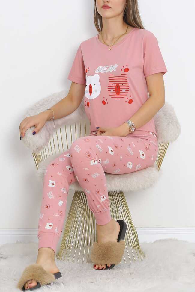 Desenli Pijama Takımı Pudra1 - 6