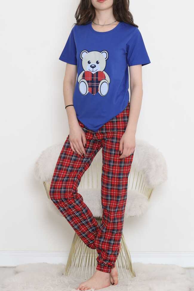 Desenli Pijama Takımı Saks - 3