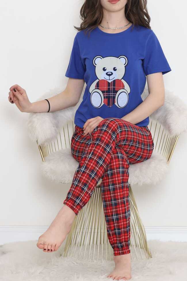 Desenli Pijama Takımı Saks - 4