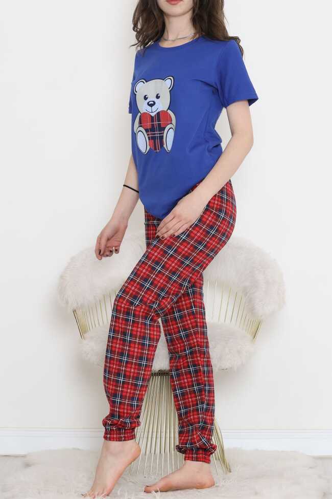 Desenli Pijama Takımı Saks - 6