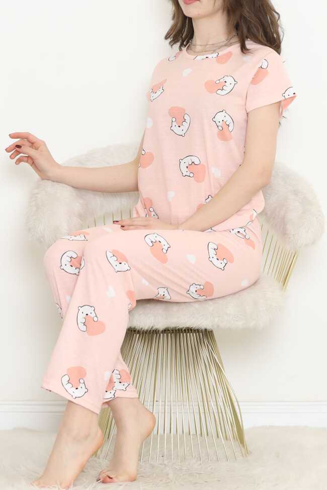 Desenli Pijama Takımı Somon - 7