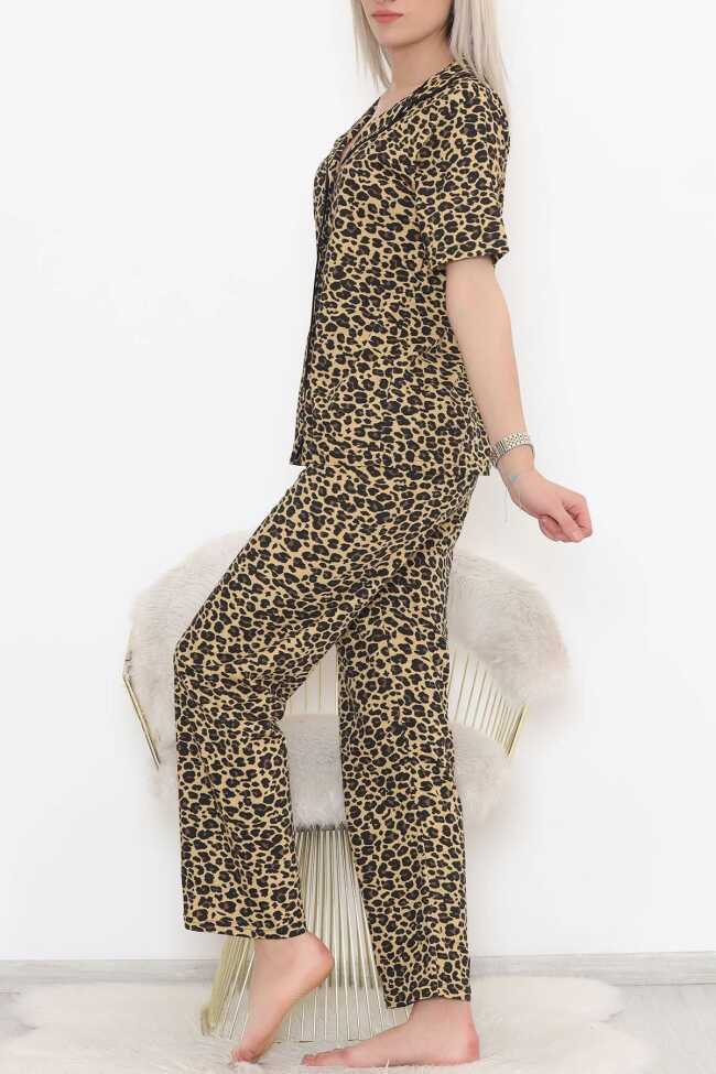 Düğmeli Pijama Takımı Leopar - 3