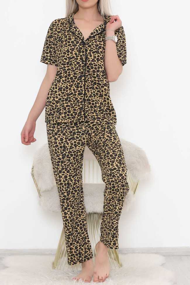 Düğmeli Pijama Takımı Leopar - 4