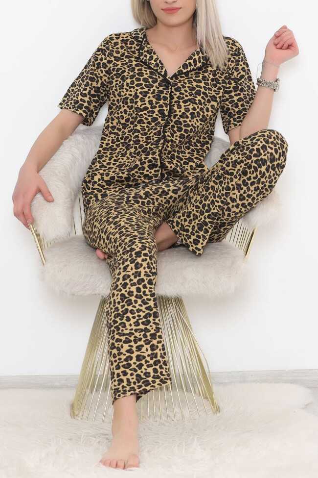 Düğmeli Pijama Takımı Leopar - 6